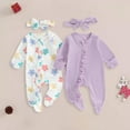thumbnail image 2 of Karoyedx Girl Baby Clothes Baby Girl Winter Clothes Newborn Going Coming Home Outfit Ruffle Mitten Sweater Romper Cute Knitted Jumpsuit Purple Size,3-6 Months, 2 of 4