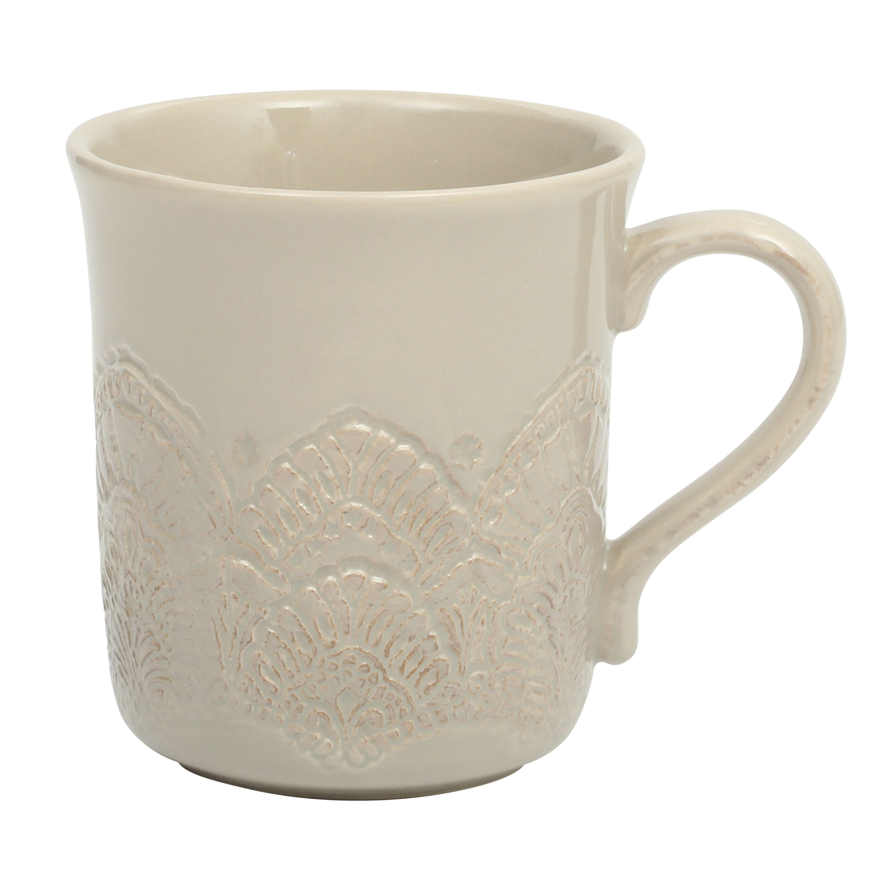 The Pioneer Woman Vintage Lace Ceramic Mug Set, Taupe, 4-Pack