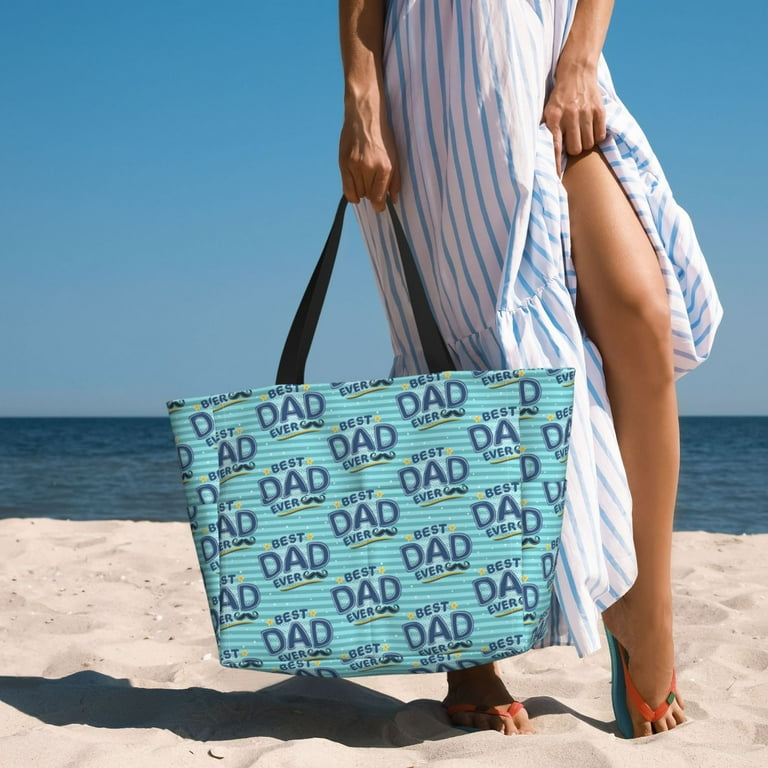 Daiia Best Dad Ever Beach Travel Bag Water Resistant Beach Bag Lightweight Tote with 7 Pockets for Women and Men Gym Pool Camping Reusable