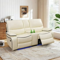 Power Leather Recliner Loveseat Chair with LED Light for Living Room Recline Home Theater Seat with USB Port , White