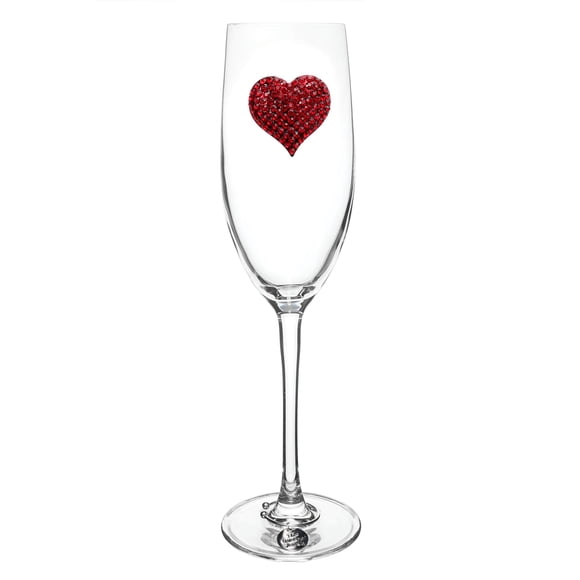 THE QUEENS' JEWELS Red Heart Jeweled Champagne Flute, 8 oz. - Unique Gift for Women, Birthday, Cute, Fun, Valentine's Day, Not Painted, Decorated, Bling, Bedazzled, Rhinestone