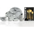 thumbnail image 1 of Ensemble de vaisselle en porcelaine effet marbre 16 pièces pour 4 – Ensemble moderne blanc et gris avec assiettes plates, assiettes à salade, bols et tasses, 1 of 5