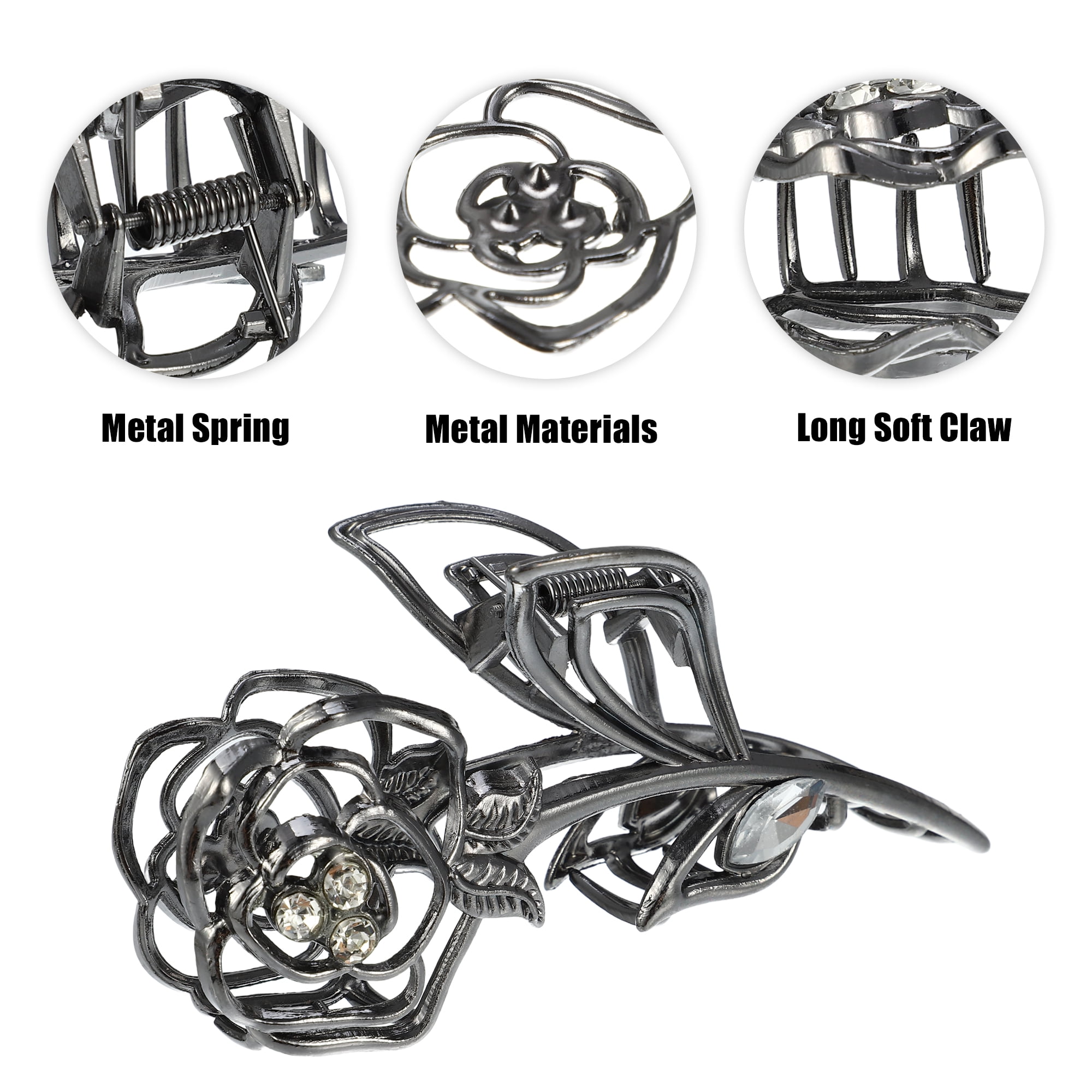 Unique Bargains Rose Metal Hair Claws Hair Clips Hair Barrettes Titanium Tone