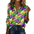 thumbnail image 2 of Women's Mardi Gras Shirts Long Sleeve Button Down Shirt Tuesday Carnival Party Outfit 2026 (Purple Pink, M), 2 of 6
