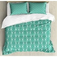 thumbnail image 1 of Vines Duvet Cover Set Queen Size, Art Deco Monotone Repetitive Grape Leaves Inspired Abstract Botany Illustration, Decorative 3 Piece Bedding Set with 2 Pillow Shams, Seafoam White, by Ambesonne, 1 of 3