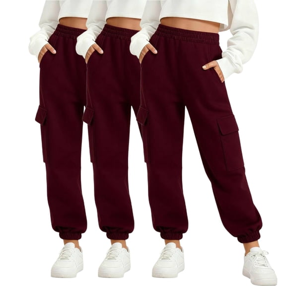Klisyaur Girls Boys Straight Leg Sweatpants Drawstring Elastic High Waist Pants Casual Loose Pants with Pockets