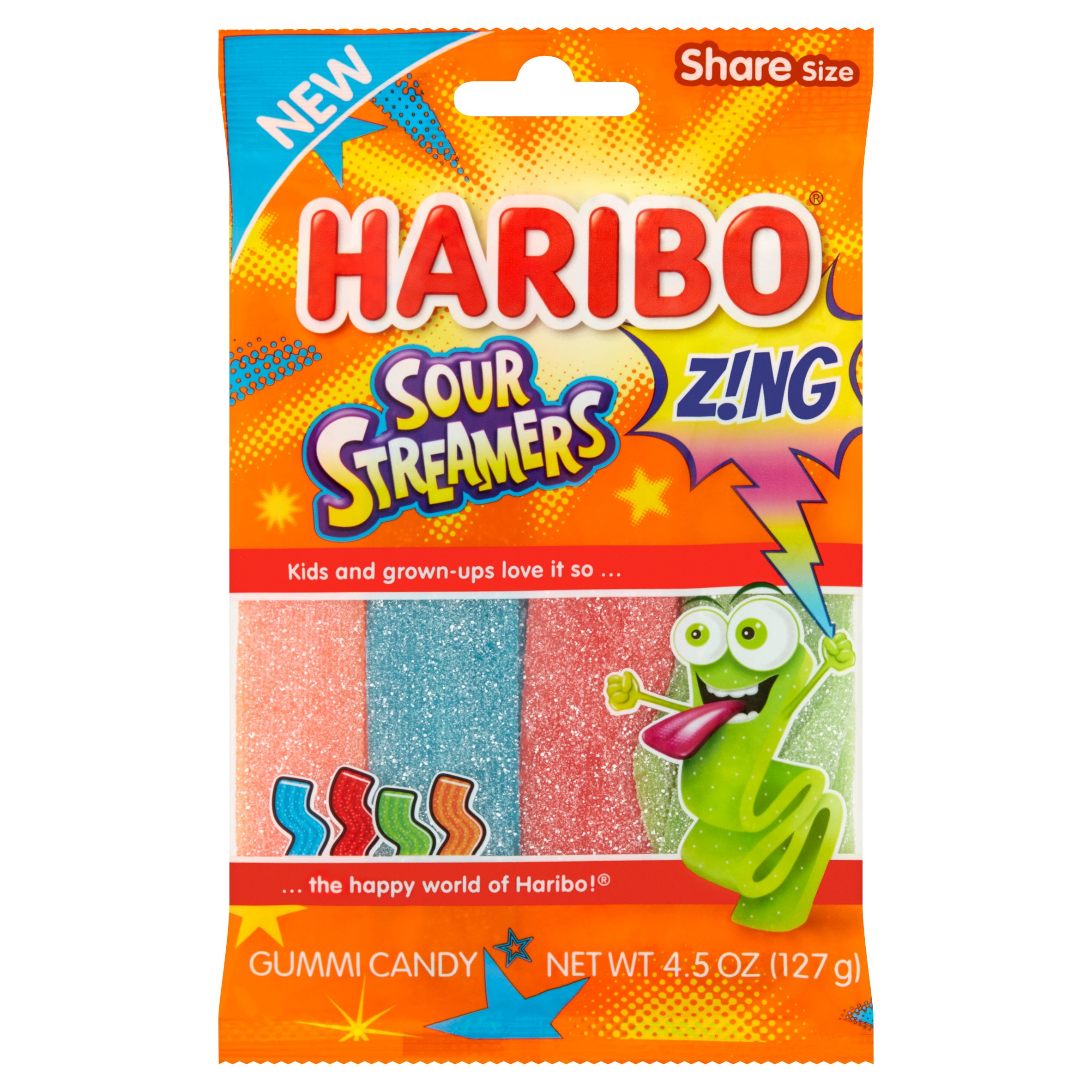 Haribo Sour Streamers Gummi Candy Share Size, 4.5 oz