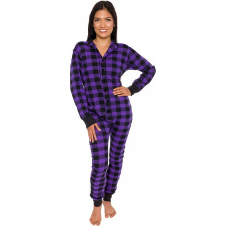 Silver Lilly Unisex Adult Plaid Thermal One Piece Union Suit Pajamas w/ Drop Seat