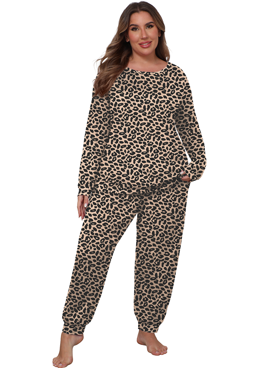 Cueply Women's Plus Size Pajama Set Long Sleeve With Pockets photo 2