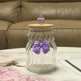 thumbnail image 5 of 450ML Ribbed Bow Glass Cup with Lid and Straw, Vintage Ripple Glasses with Cute Bowknot, Iced Coffee Smoothie Juice Tumbler, Creative Drinkware for Boba, 5 of 5