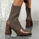 thumbnail image 2 of NECHOLOGY Botas Mujer Adulto Femenino Zapatos Botines de mujer Botines de mujer Otoño e Invierno tacón grueso tacón medio puntiagudo calcetines de tela zapatos Color sólido estilo Casual (Brown, 6.5), 2 of 7