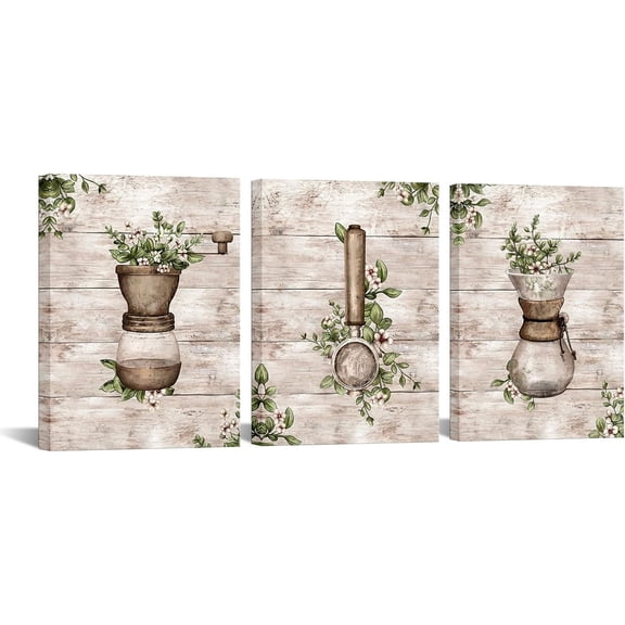 Hieng Vintage Kitchen Wall Decor Rustic Coffee Painting Canvas Prints Coffee Bar Dining Room Decoration Unframed