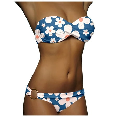 Push Up Bandeau Bikini Men and Women Matching Swimsuits Set Blue and Plus Swim Skirt Stripes Striped Women s Pushup Ladies Swimsuits with Skirt Swimsuit