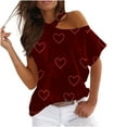 thumbnail image 2 of ALLLIST Womens Summer Tops Red Boatneck Graphic Cold Shoulder Short Sleeve T-Shirts Blouses & Button-Down Shirts XL, 2 of 5