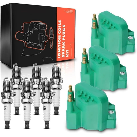 A-Premium 3x (Green) Ignition Coil Pack and 6x Iridium Spark Plugs Compatible with Chevrolet Malibu Impala Venture Buick LaCrosse Cadillac Pontiac Oldsmobile
