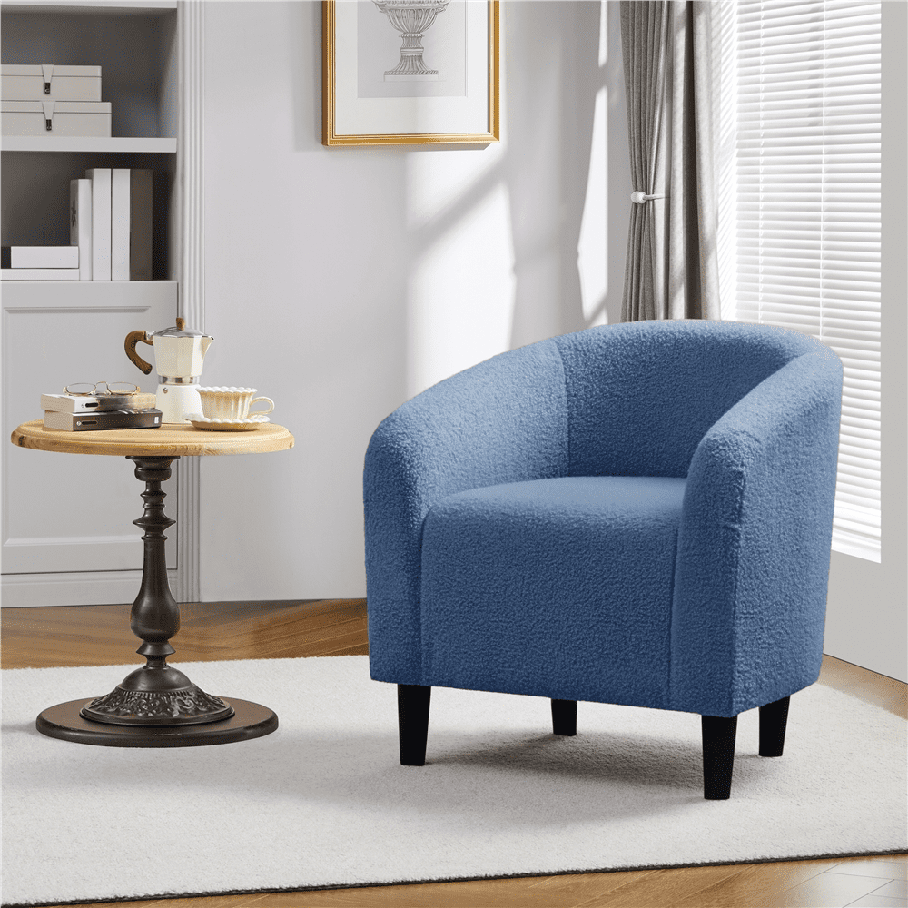 Yaheetech Upholstered Boucle Club Chair Accent Barrel Chair, Blue