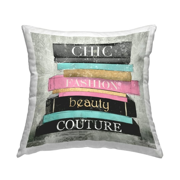 Stupell Industries Chic Fashion Bookstack Decorative Printed Throw Pillow Design by Carol Robinson.
