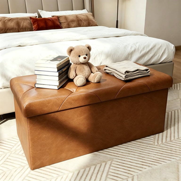 Nnovaroom 30" Faux Leather Storage Ottoman, Brown photo 2