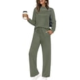 thumbnail image 2 of FRSASU Lounge Sets for Womens 2 Piece Outfits Crewneck Long Sleeve Tops Wide Leg Pants Casual Travel Sweatsuit Army Green, 2 of 9