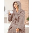 thumbnail image 5 of PAVILIA Women Hooded Plush Soft Robe | Fluffy Warm Fleece Sherpa Shaggy Bathrobe (L/XL, Taupe), 5 of 7