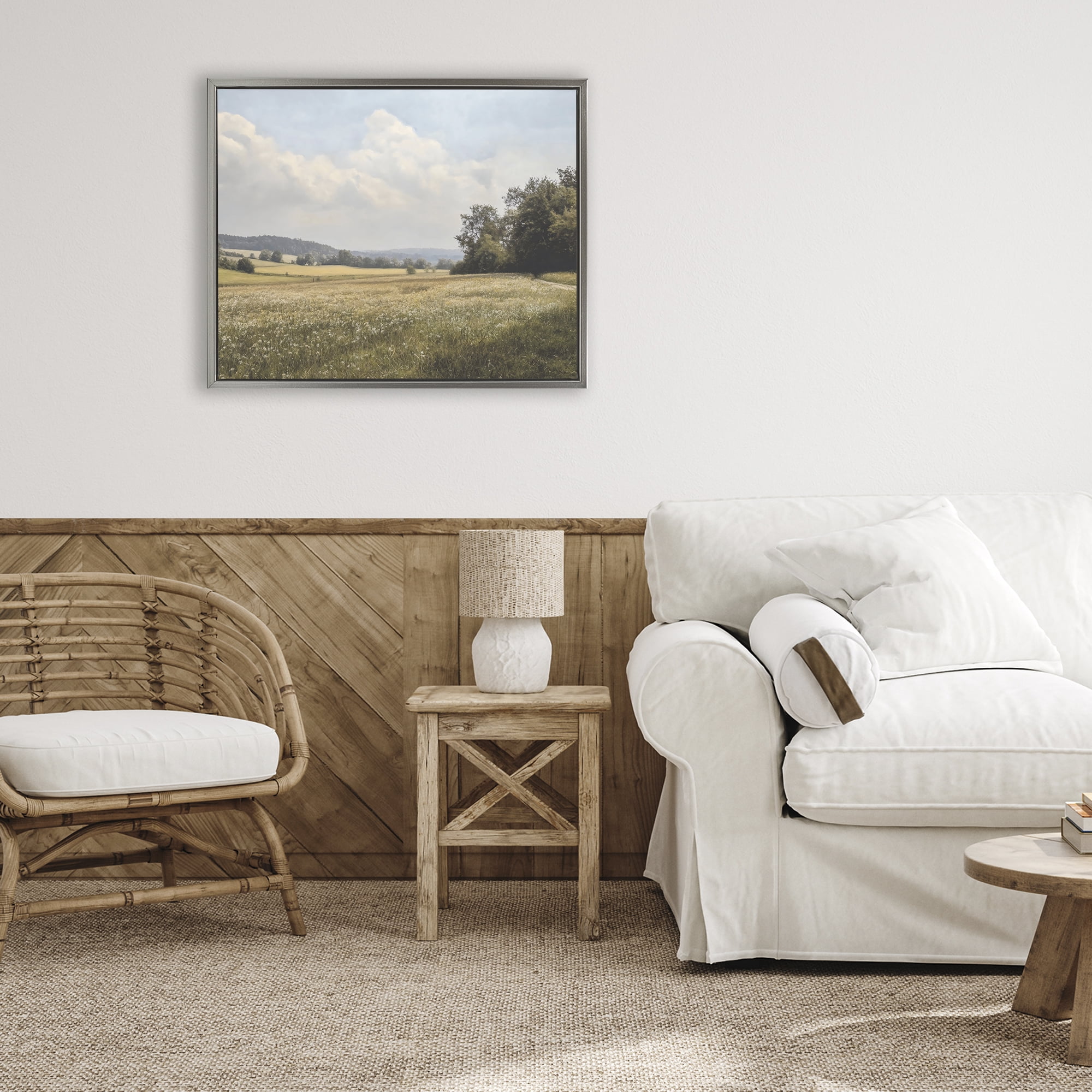 Stupell Industries Summer Landscape Cloudy Meadow Gray Framed Floater Canvas Wall Art, design by Franklyn Gregory