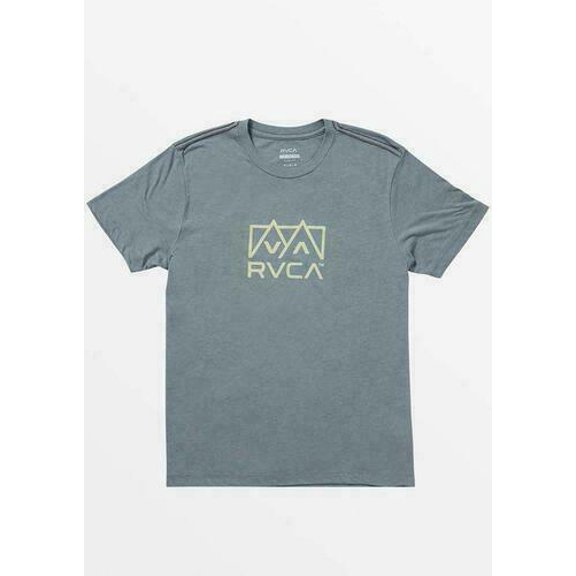 RVCA Men's Slim Fit Red Stitch Peak Graphic T-Shirt Flint Stone Blue-Large