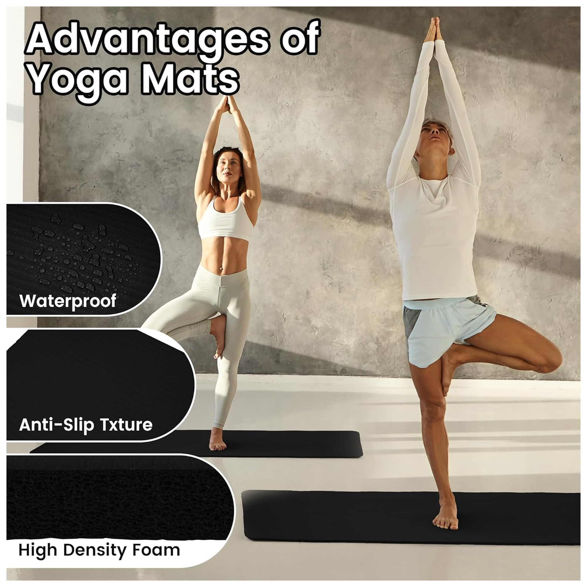 Fitvids 1/2-Inch Thick High Density Exercise Yoga Mat with Carrying Strap, Midnight