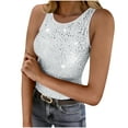 thumbnail image 3 of Women's Sequin Tank Tops Summer Casual Slim Fit Crewneck Sparkle Shimmer Sleeveless Blouse Tops, 3 of 10