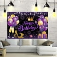 thumbnail image 3 of 180x110 cm Fondo de tela para fiesta de feliz cumpleaños, color negro, morado y dorado, 71x43 pulgadas. Fondos para fotografía de celebración de cumpleaños con purpurina, 3 of 5