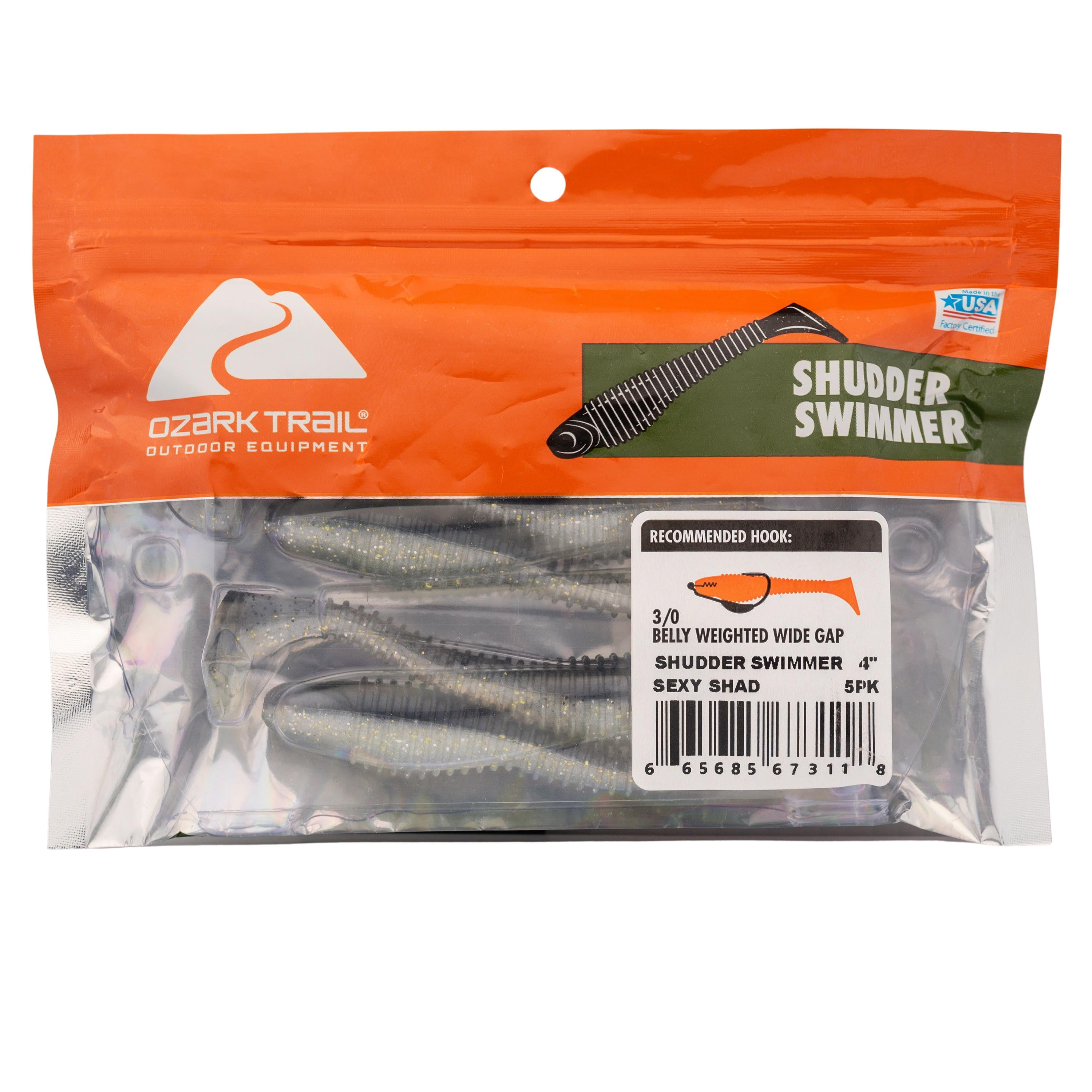 Ozark Trail 4" Shudder Swimmer, Sexy Shad, 5pc Fishing Soft Baits