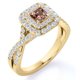thumbnail image 1 of JeenMata Anillo de Compromiso Elegante de Oro Amarillo de 18 K sobre Plata con Morganita Creada en Corte Cuadrado de 1 Quilate, Banda Retorcida, Pavé y Doble Halo, 1 of 6