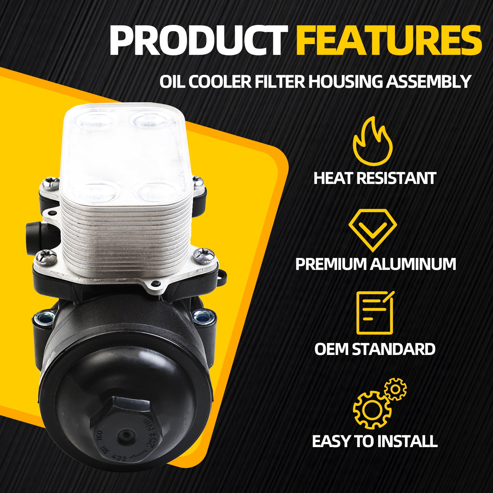 Oil Filter Housing Assembly Compatible with VW Passat 2012-2014 2.0L L4 Replaces 03L115389C 03L115389B 03L115389H Black