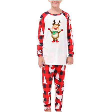 

Honeeladyy Christmas Family Pajamas Parent-child Warm Christmas Set Printed Home Wear Pajamas Two-piece Kid Set Red Discount