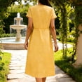 thumbnail image 6 of Htigea Women's Summer Dresses Short Sleeve Wrap V Neck Knee Length Dress Boho Drawstring Waist Casual Beach Vacation Dress Yellow S, 6 of 9