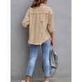 thumbnail image 2 of SEARIPE Women's Casual Denim Jacket Frayed Hem Ripped Long Sleeve Jean Jacket With Pockets Khaki S, 2 of 5