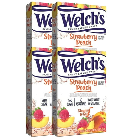 Welch's On the Go Powdered Drink Mix Strawberry Peach Flavor Zero Sugar Low-Calorie Fruity Flavored Easy to Prepare Indoor & Outdoor Picnic Powder Beverages 4 Boxes 6 Sticks, 24 Total Servings