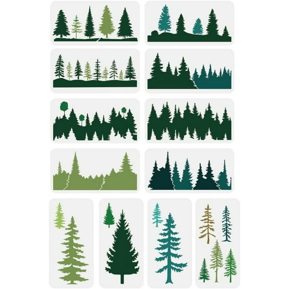 12 Pcs Pine Trees Drawing Stencil 11.8x5.9inch Reusable Pine Trees Forest Trees Branches Painting Template Christmas Theme Decoration Stencil for Painting on Wood Wall Fabric Furniture