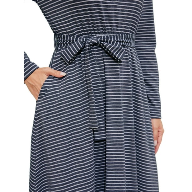 Sexy Dance Women's Fall Midi Dress Casual Long Sleeve Striped Dresses Wrap  Ruffle Belted A-Line Flowy Maxi Dresses Ladies Cocktail Party Long Dress  With Pockets Grey Strips S - Walmart Business Supplies