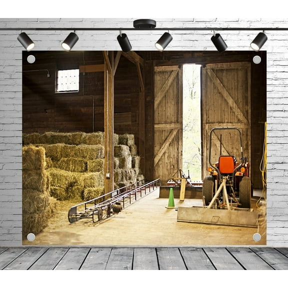 7x5ft Rustic Backdrop Barn Interior with Hay Bales Photo Backdrop Photography Background for Theme Party Wedding Birthday Baby Shower Decoration Banner Photo Booth Studio Props