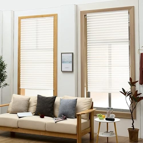 2-Pack Cordless Self-Adhesive Pleated Window Shades, Blackout Paper Blinds for Doors & Windows, No Drill Easy Install Non-Woven Fabric Coverings for Home Office, Trimmable to Size