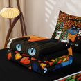 thumbnail image 5 of Manfei Cartoon Cat Zipper Full Size Comforter Sets with Fitted Sheet and 2 Pillowcases, Watercolor Love Heart Zipper Bedding Set, Dark Green, Black Reversible, 4pcs, 5 of 7