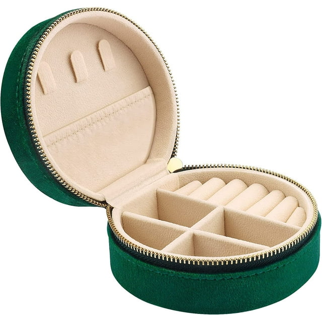 (Verde) Mini joyero de viaje de franela, joyero de viaje para niñas y mujeres, pequeño joyero para anillos, pendientes, collares