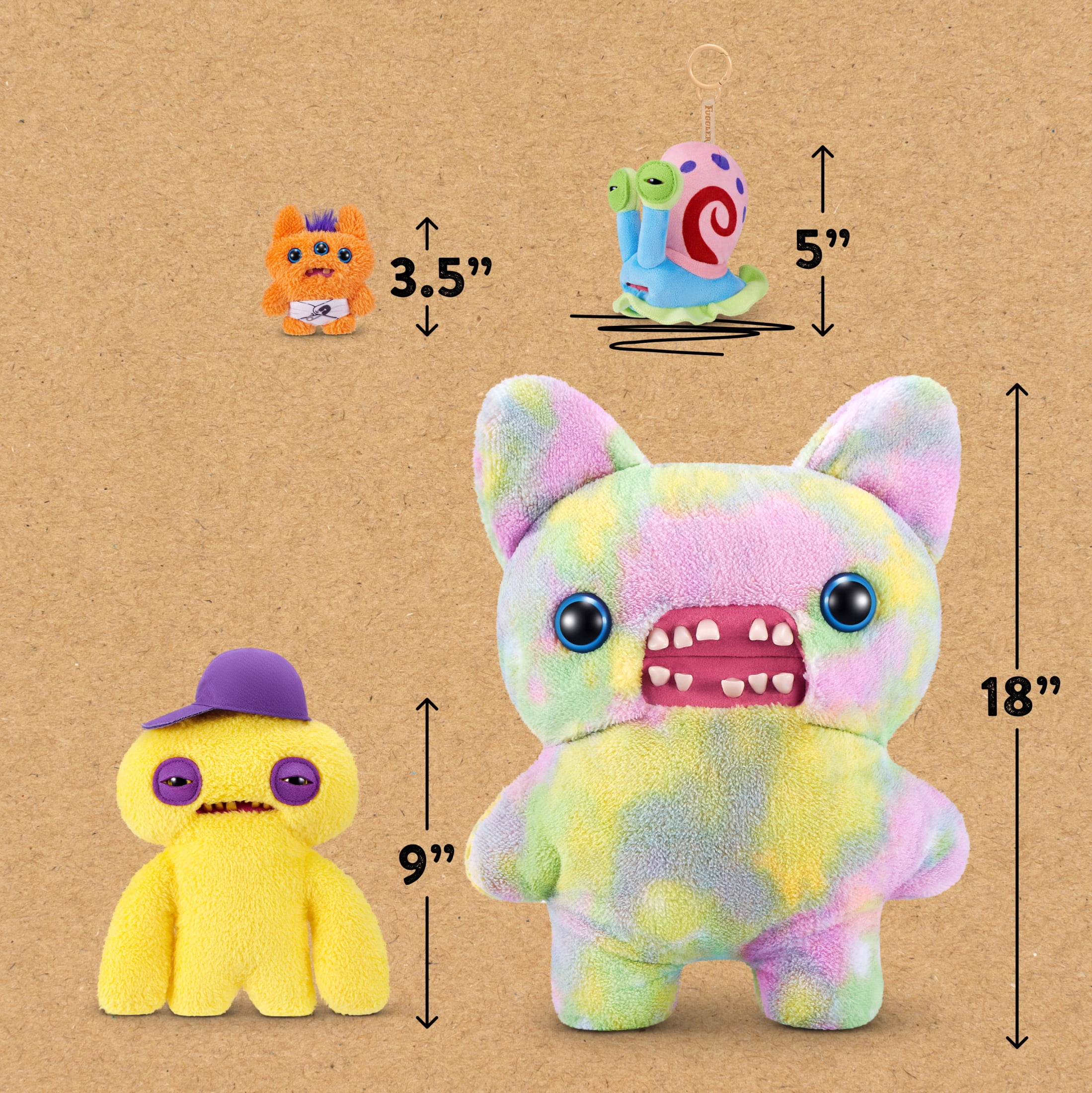 Fuggler SpongeBob Key Rings 5 inch (Gary The Snail), Funny Ugly Monster Plush Keychain by ZURU