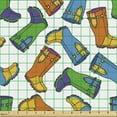 thumbnail image 2 of Cartoon Fabric by the Yard, Colorful Rain Boots Cloudy Weather Autumnal Illustraiton, Upholstery Fabric for Dining Chairs Home Decor Accents, Marigold Sky Blue by Ambesonne, 2 of 5