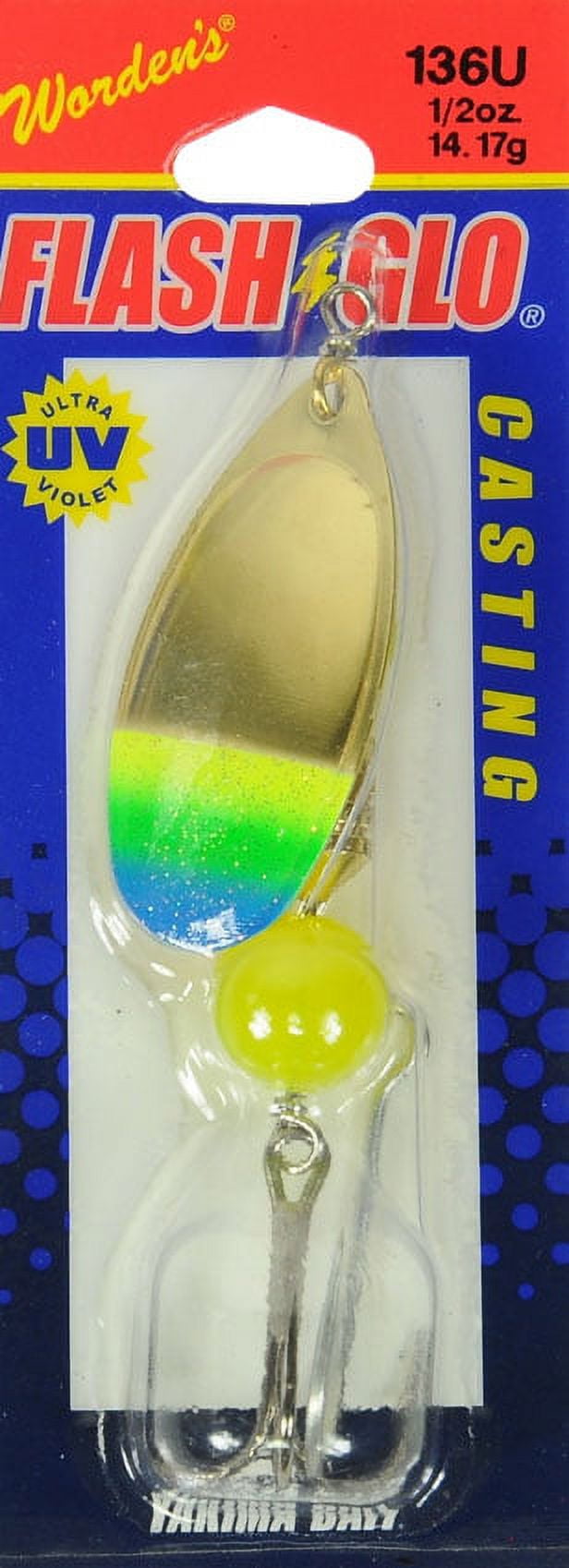 (2 pack) Yakima Bait Worden's Flash Glo Casting Spinner Lure, Brass Chartreuse Green Blue, 1/2 oz.