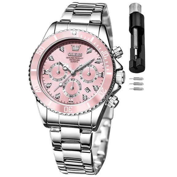 OLEVS Watches for Womens Luxury Dress Casual Analog Quartz Chronograph Stainless Steel Date Roman Numeral Waterproof Luminous ladies Watches Reloj Para Mujer