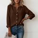 thumbnail image 4 of Craaazy Women's Casual V-Neck Blouse, Solid Color Long Sleeve Button Down Shirt, Loose Fit Comfy Tops for Daily Wear Gifts, 4 of 9