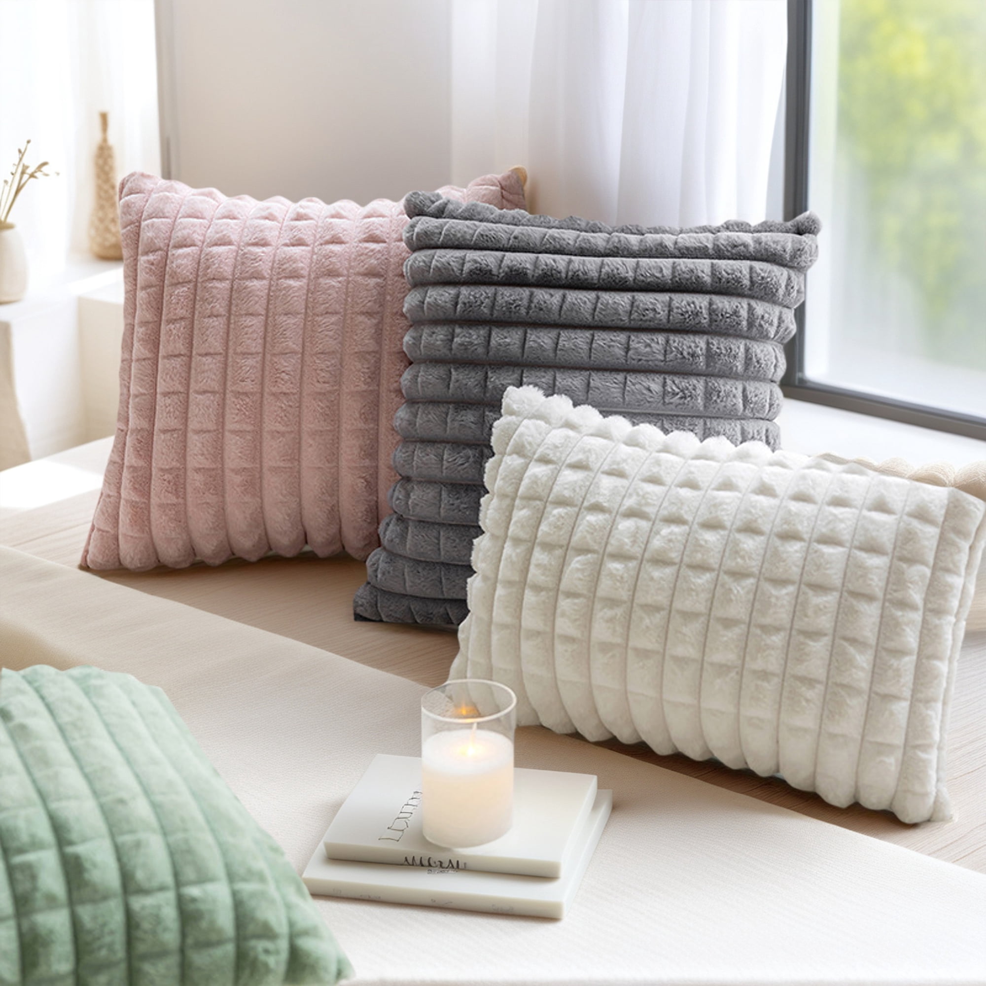 Unique Bargains Throw Pillow Covers Set of 2 for Living Room Decor White 18" x 18"