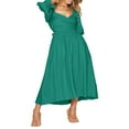 thumbnail image 2 of PENGXIANG Robe Midi d'Été pour Femmes Couleur Unie Col Carré Manches Lanterne Taille Haute Robe Décontractée Robe de Plage Vacances, 2 of 6