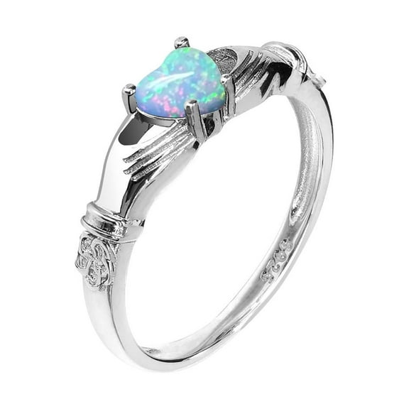 5MM Heart Shape Opal Claddagh Engagement Ring in 925 Sterling Silver – Unique Art Deco Bridal Jewelry – Romantic Wedding or Promise Ring – Elegant Anniversary Gift for Women
